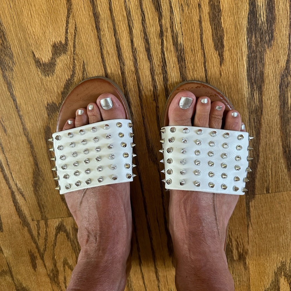 Madden Girl White and Silver Sandals with stud Accents